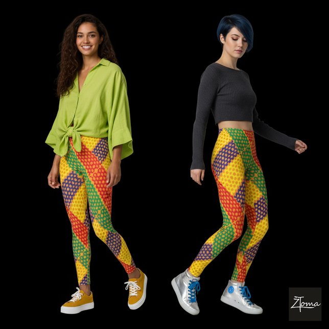 Textured Diagonal Plaid Bright Primary Knit Leggings (Creator Uploaded)