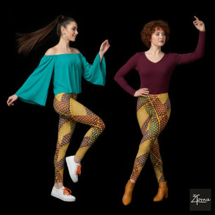 Textured Diagonal Plaid Orange Burgundy Teal Leggings