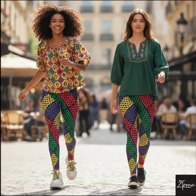 Textured Diagonal Plaid Purple Yellow Green Leggings (Creator Uploaded)