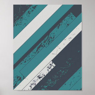 Textured Diagonal Stripe Design in Teal & white Poster