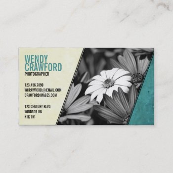 Textured Diagonal Stripe With Photo - Teal Business Card by fireflidesigns at Zazzle