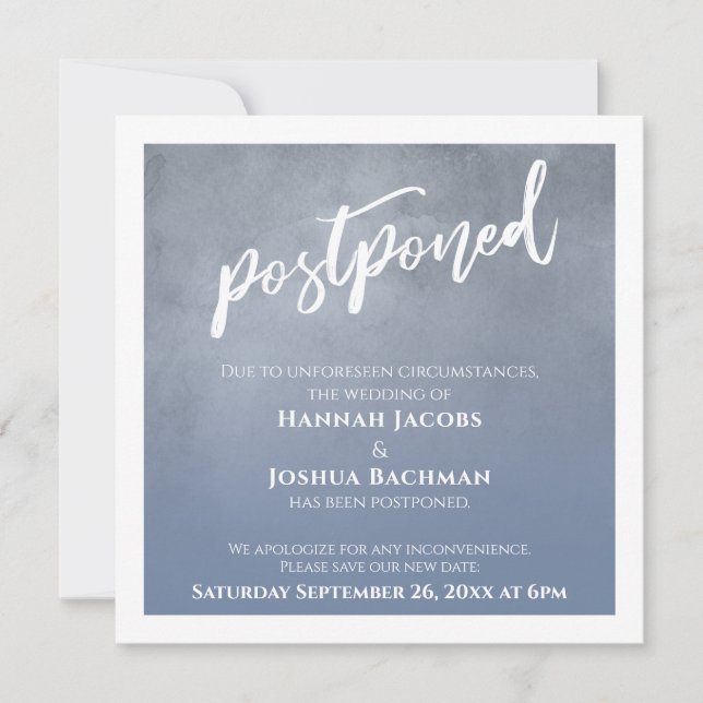 Textured Dusty Blue Ombre Postponed Wedding Card (Front)