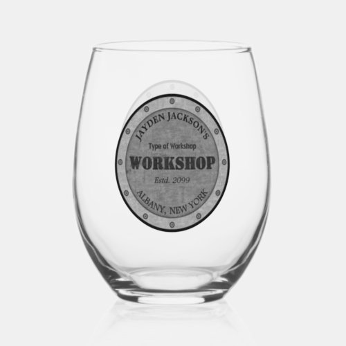 Textured Effect Shop Workshop Shed Man Cave Stemless Wine Glass