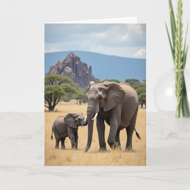Textured Elephant Family Scene Card (Front)