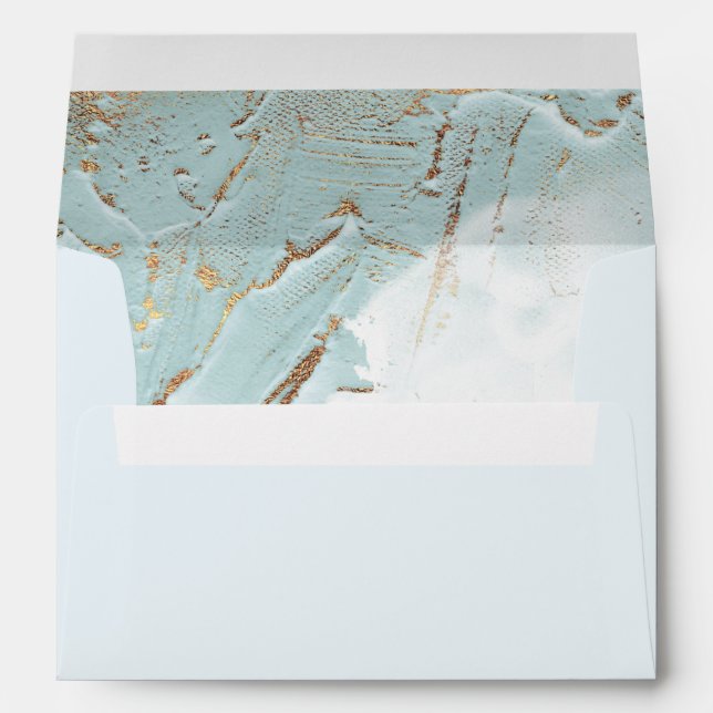 textured faux blue gold pre-addressed Wedding Envelope (Back (Bottom))