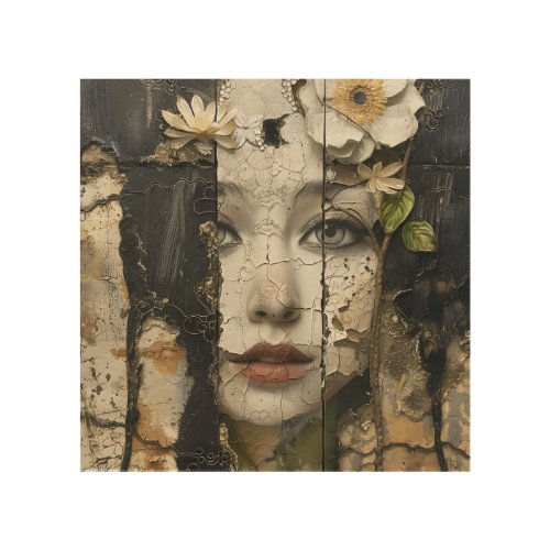 Textured Floral Face Wood Wall Art