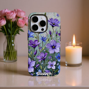 Textured Floral Painting in Blues iPhone 16 Pro Case