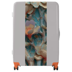Textured Floral Sculpture Luggage – Turquoise