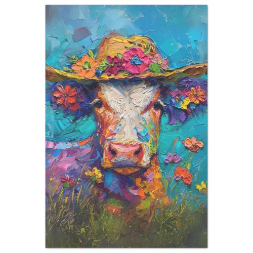 Textured Floral Whimsical Cow Painting Decouapge Tissue Paper