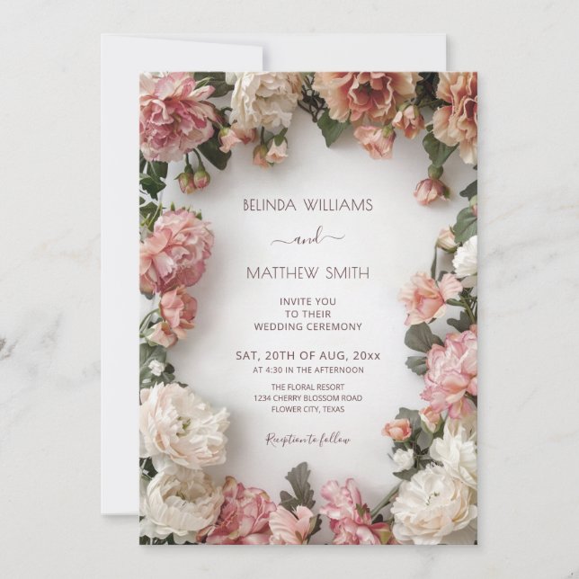 Textured Floral Wreath  Wedding Invitation (Front)