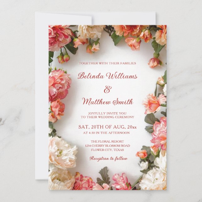 Textured Floral Wreath  Wedding Invitation (Front)