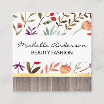 Textured Flower Pattern | Wood Trime Square Business Card by lovely_businesscards at Zazzle