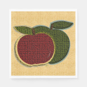 Textured Fruit Apples Red Green Gold Napkins