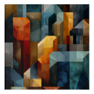 Textured Geometric Abstract Blue Orange Luxury Art