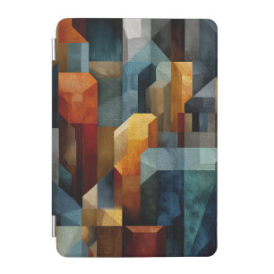 Textured Geometric Abstract Blue Orange Luxury Art iPad Mini Cover