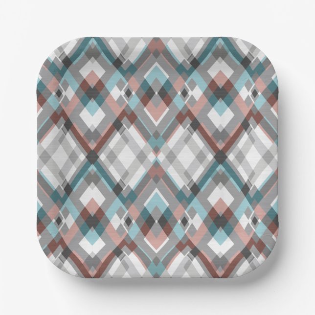 Textured geometric diamond pattern.  paper plates (Front)