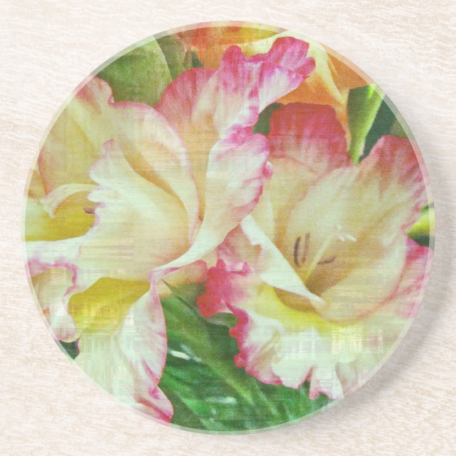 Textured Gladiola Sandstone Coaster (Front)