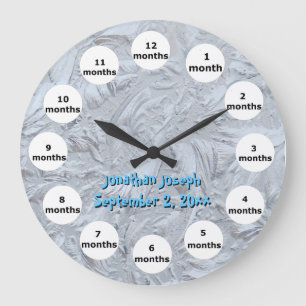 Textured Glass Blue Photo 12 Month Baby Large Clock