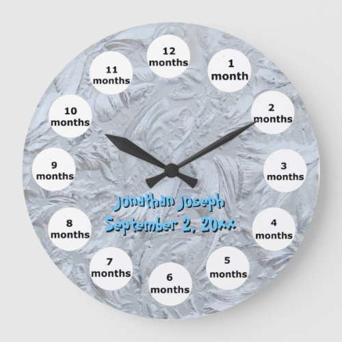 Textured Glass Blue Photo 12 Month Baby Large Clock