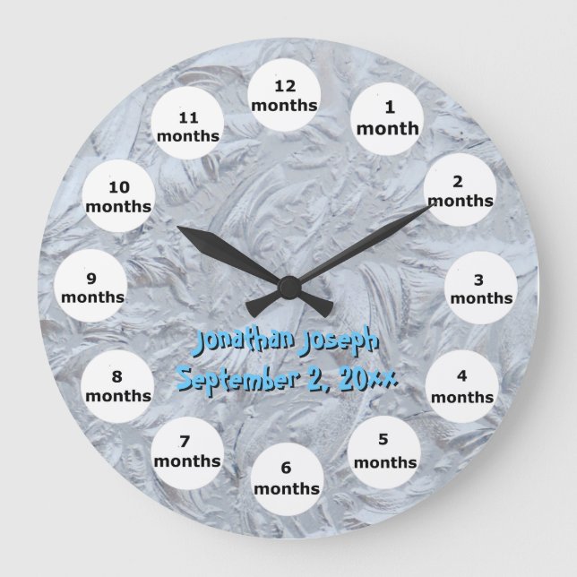 Textured Glass Blue Photo 12 Month Baby Large Clock (Front)