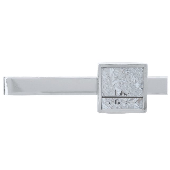 Textured Glass Custom FATHER OF THE BRIDE Silver Finish Tie Clip (Front)