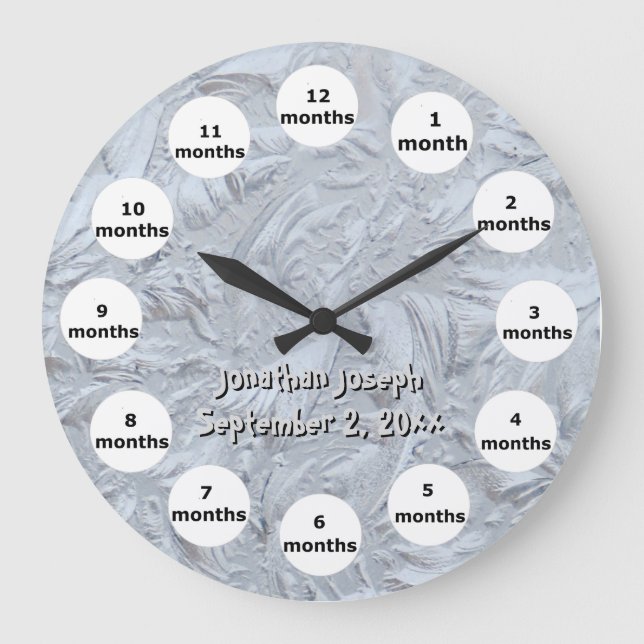 Textured Glass Photo 12 Month Baby Large Clock (Front)