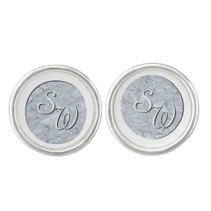 Textured Glass White Monogrammed Cufflinks