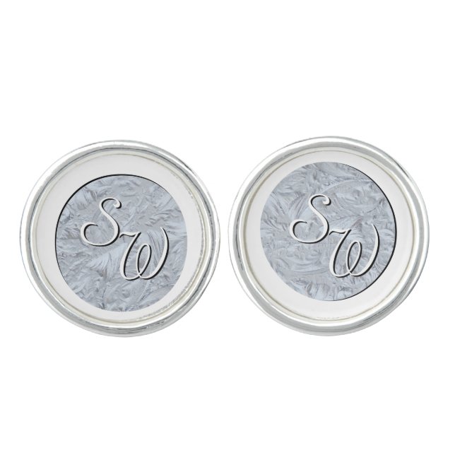 Textured Glass White Monogrammed Cufflinks (Front)