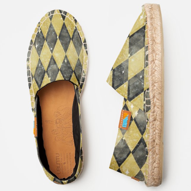 Textured gold and black geometric diamond slip on espadrilles (Side)