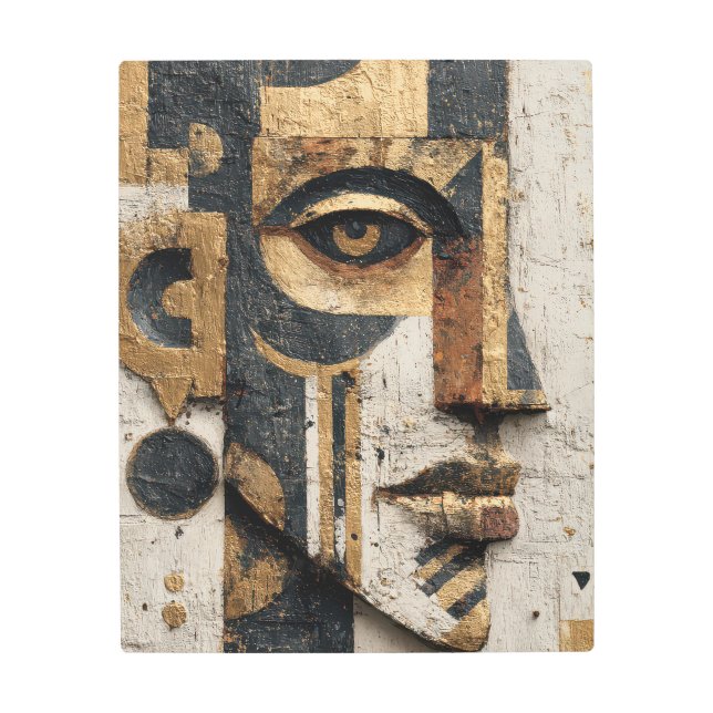 Textured Gold Geometric Face Metal Wall Art (Front)
