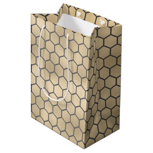 Textured Gold Honeycomb Hexagon Beekeeper Pattern Medium Gift Bag