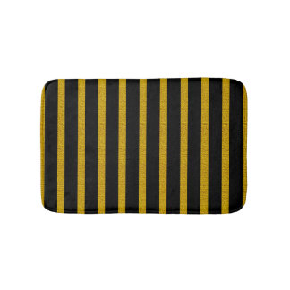Textured Gold Stripes on Black Bath Mat