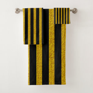 Textured Gold Stripes on Black Bath Towel Set