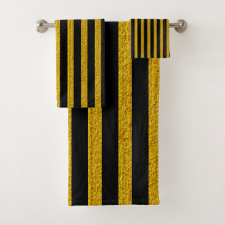 Textured Gold Stripes on Black Bath Towel Set