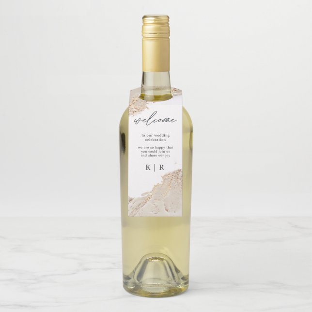 Textured Gold Wedding Bottle Hanger Tags (On Bottle)