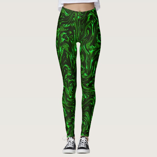 Textured grain metallic green  leggings (Front)