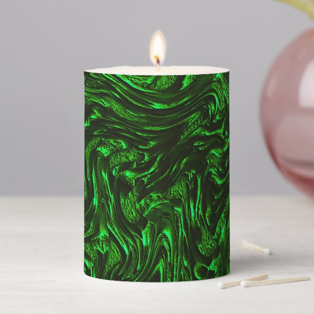 Textured grain metallic green pillar candle (In Situ)