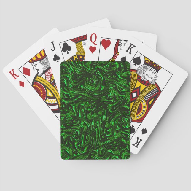 Textured grain metallic green poker cards (Back)