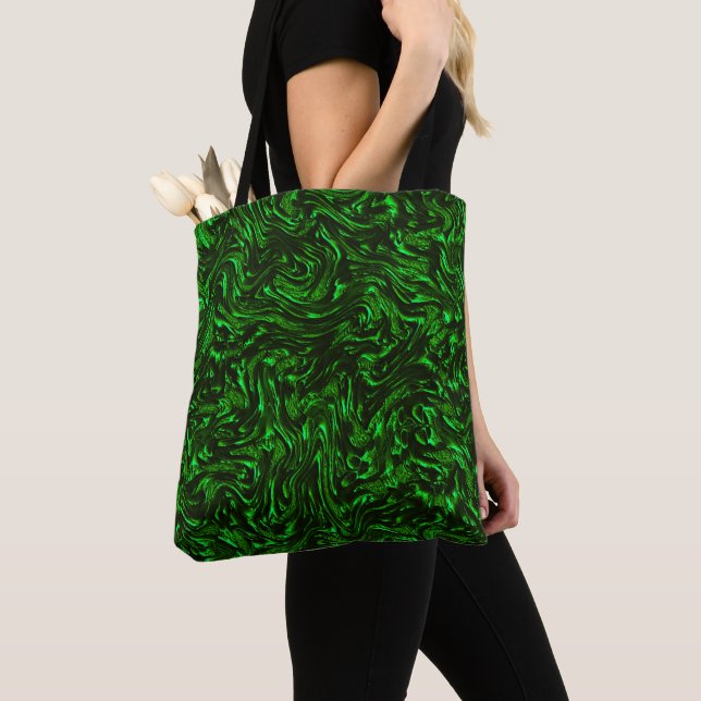 Textured grain metallic green  tote bag (Close Up)