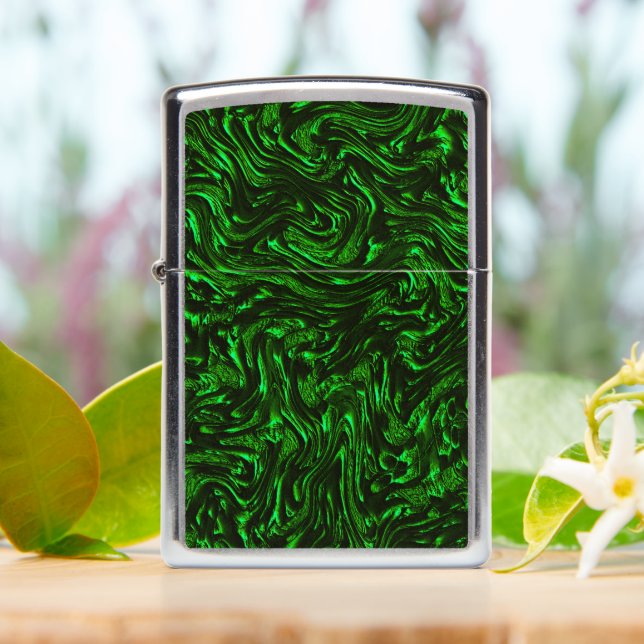 Textured grain metallic green  zippo lighter (On Table)