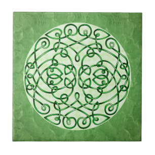 Textured Green Celtic Art Curls Ceramic Tile