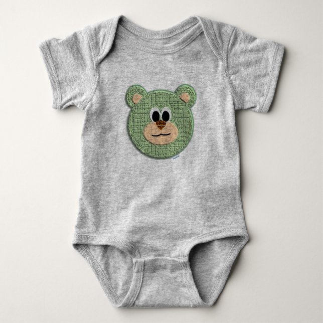 Textured Green Teddy Bear Baby Bodysuit (Front)