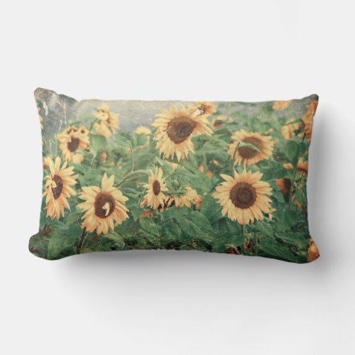Textured Grunge Field Of Giant Yellow Sunflowers Lumbar Pillow