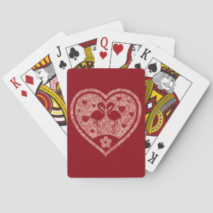 Textured Heart Flamingo Love Poker Cards