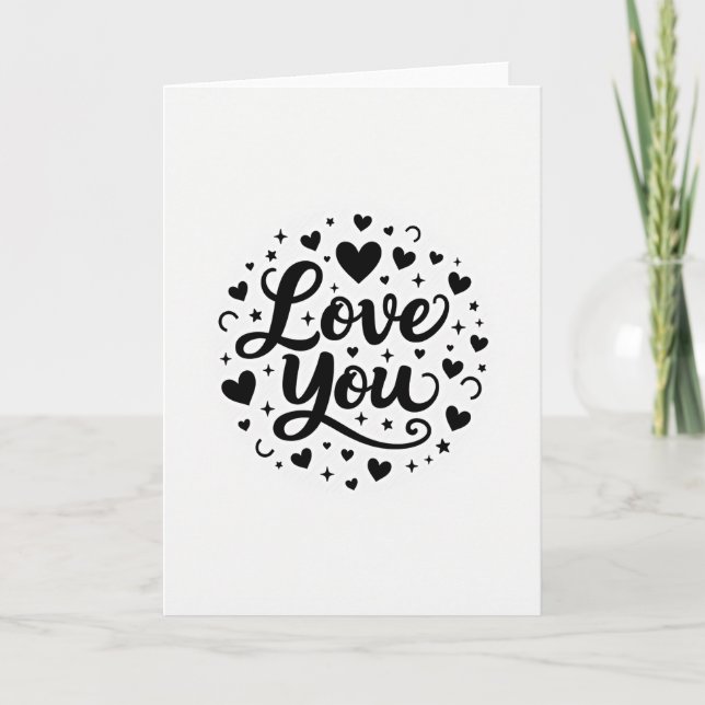 Textured Hearts Stars Love You Card (Front)