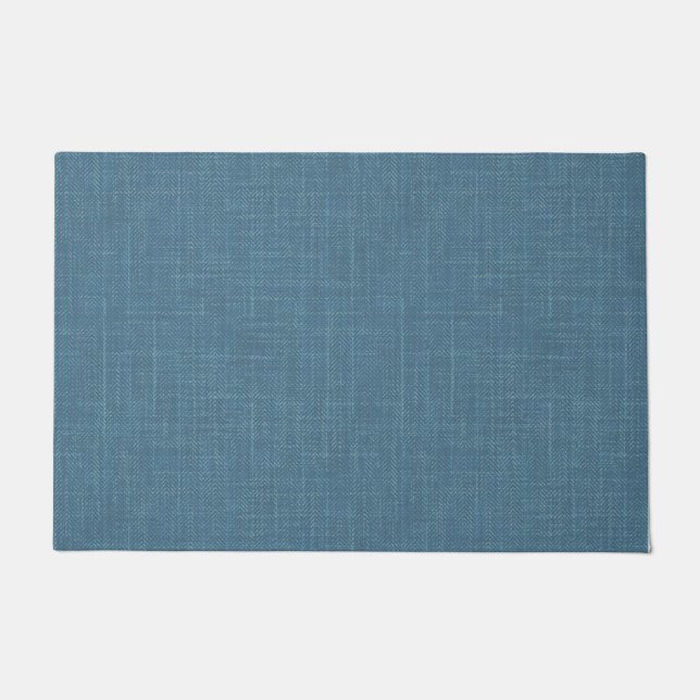 Textured herringbone blue.  doormat (Front)