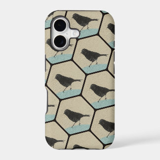 Textured Hexagons with Black Birds iPhone 17 Case