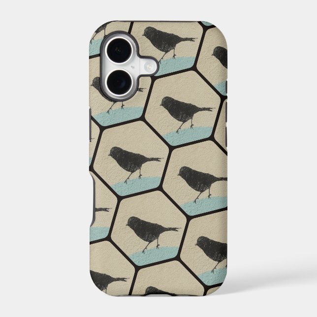Textured Hexagons with Black Birds Case-Mate iPhone Case (Back)