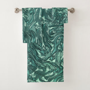 Textured jade and cyanish green shades bath towel set