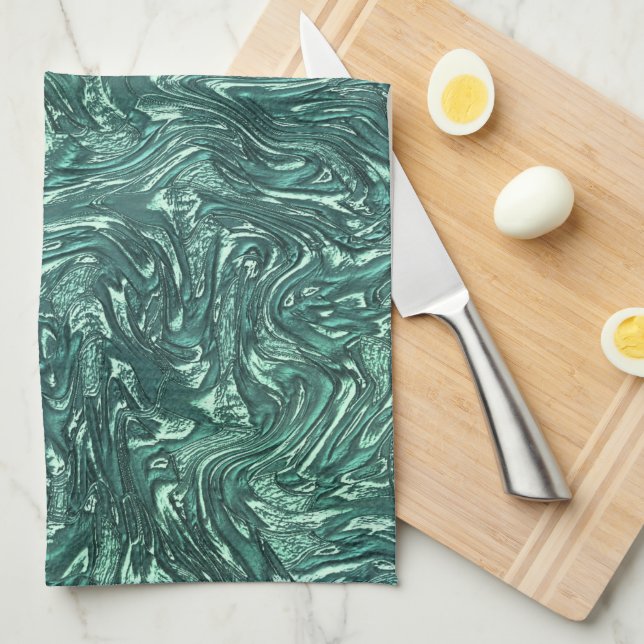 Textured jade and greenish cyan shades kitchen towel (Quarter Fold)